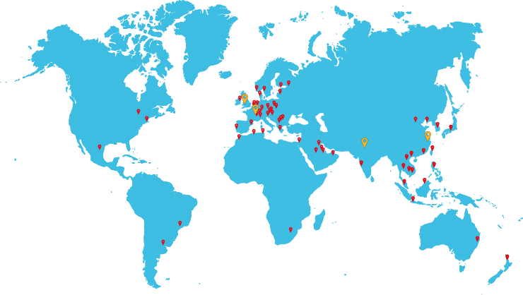 Global Map Showing Offices and Distributors